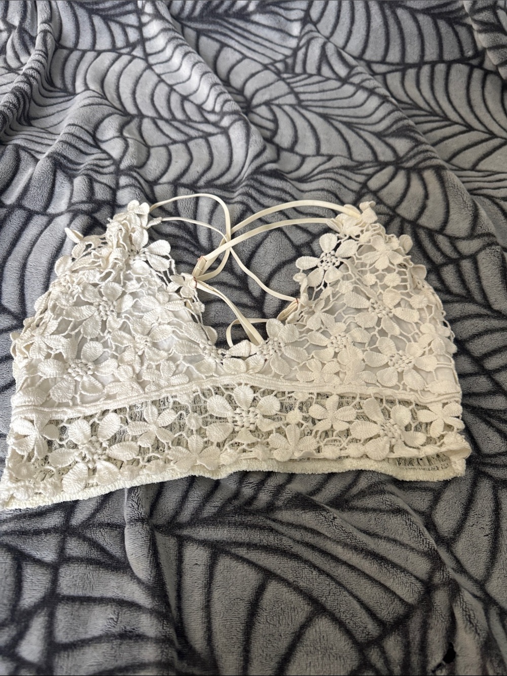 Cream Floral Knit Bralette Large